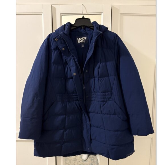 Land’s End Women's Plus Size Stretch Quilted Down Coat 1X – DEEP SEA NAVY - Picture 4 of 7